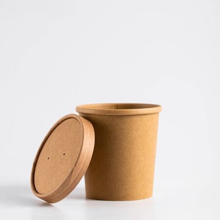 Empty paper soup cup on a whiteの写真素材