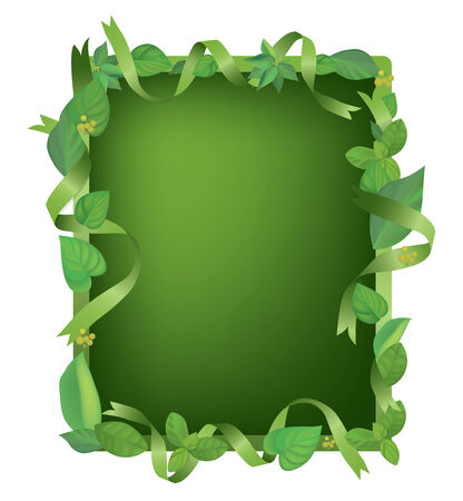 Vector illustration of green frame with ribbons and leavesのイラスト素材