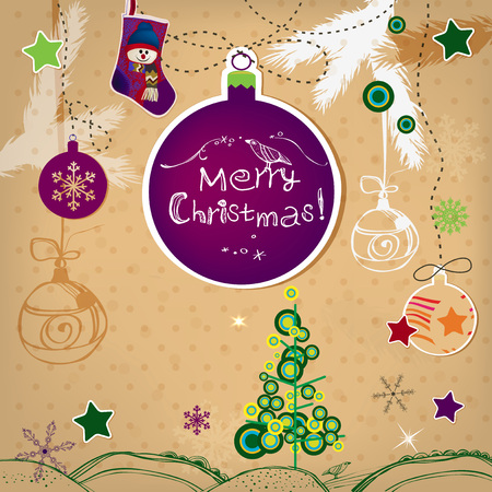 Vintage illustration of beautiful christmas socks and ballsのイラスト素材