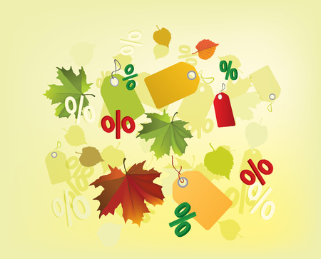 The illustration of autumn background with fallen leaves and salesのイラスト素材