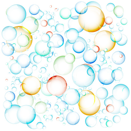 Vector illustration of colorful soap bubbles on white backgroundのイラスト素材