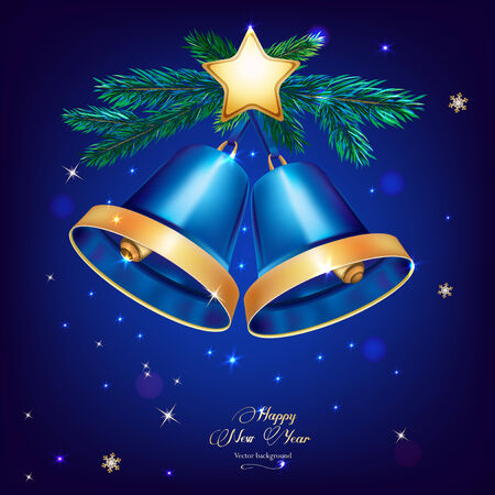 Vector illustration of beautiful blue and gold christmas bellsのイラスト素材