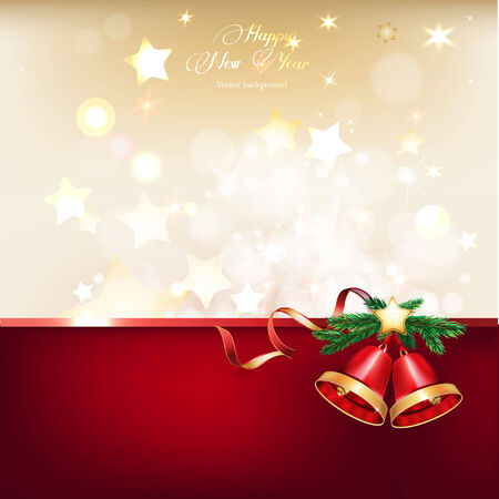 Vector illustration of beautiful red and gold christmas bells on gold backgroundのイラスト素材