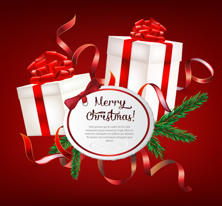 The illustration of  christmas gift boxes with greeting cardのイラスト素材