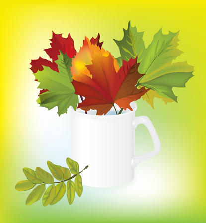 The illustration of white mug with autumn leavesのイラスト素材