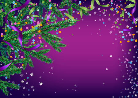 Vector illustration of New year tree with ribbons and confettiのイラスト素材