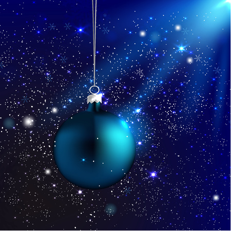 Sky and snow background with shining stars and christmas ballのイラスト素材