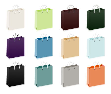 Set of shoppings bags  White, black and colorfulのイラスト素材