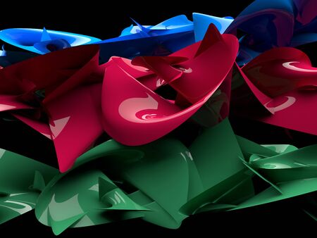 Abstract swirly shapes on black background. 3D renderingの写真素材