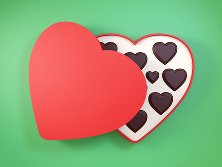 Heart Shaped Box of Valentine Candy. 3D rendering.の写真素材