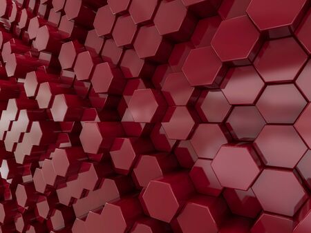 Hexagon abstract red background. 3D renderingの写真素材