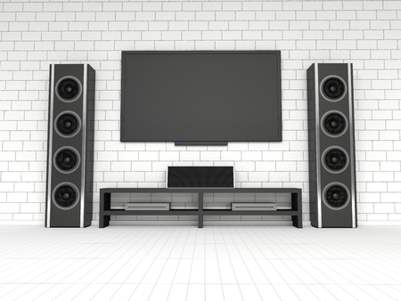 Modern home theater on a white background. 3D renderingの写真素材