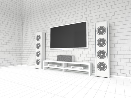 Modern white home theater on a white background. 3D renderingの写真素材