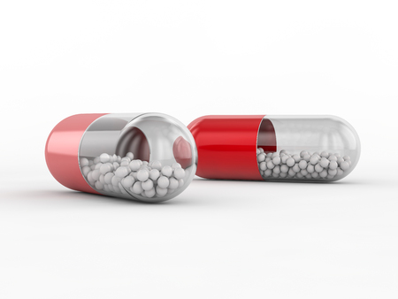 Capsule with drug on white background. 3D renderingの写真素材