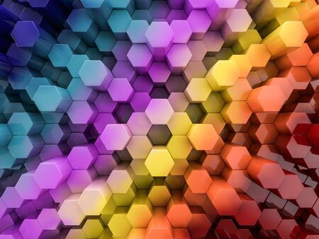 Hexagon abstract rainbow background. 3D renderingの写真素材