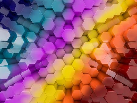 Hexagon abstract rainbow background. 3D renderingの写真素材