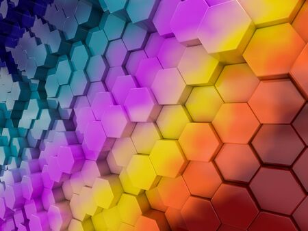 Hexagon abstract rainbow background. 3D renderingの写真素材