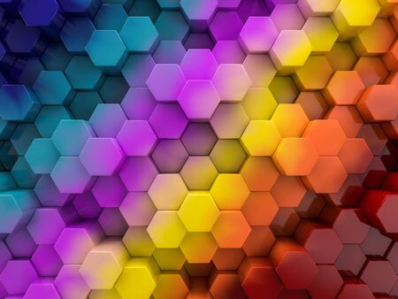 Hexagon abstract rainbow background. 3D renderingの写真素材
