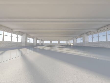 Sunny spacious area with windows. 3D rendering.の写真素材