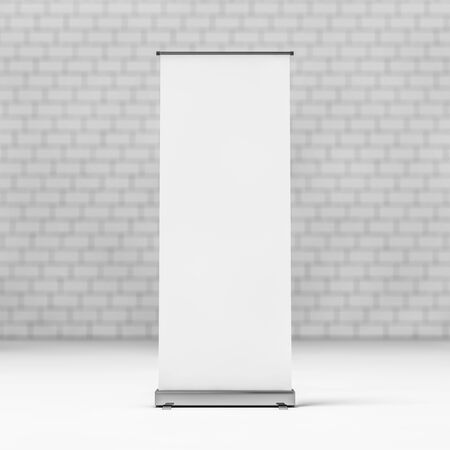 Blank Roll Up Banner on white background. 3D renderingの写真素材