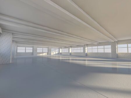Sunny spacious area with windows. 3D rendering.の写真素材