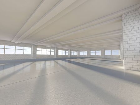 Sunny spacious area with windows. 3D rendering.の写真素材