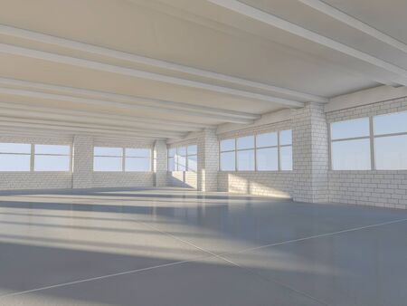 Sunny spacious area with windows. 3D rendering.の写真素材