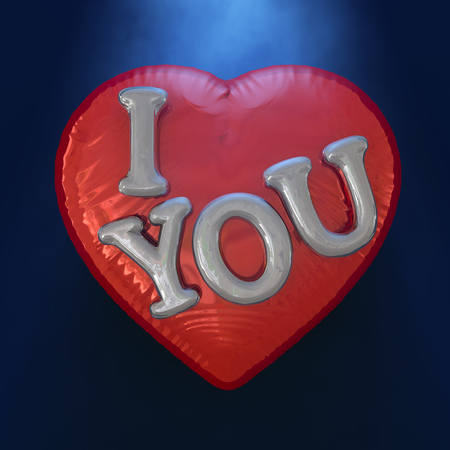 Message Love You on the Heart Shaped Red Balloon. Romantic concept. 3D rendering.の写真素材