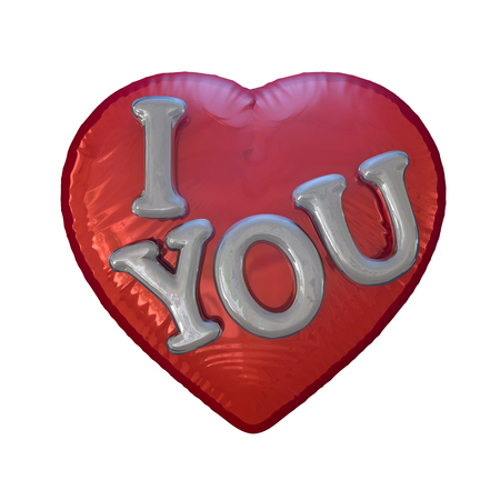 Message Love You on the Heart Shaped Red Balloon. Romantic concept. 3D rendering.の写真素材