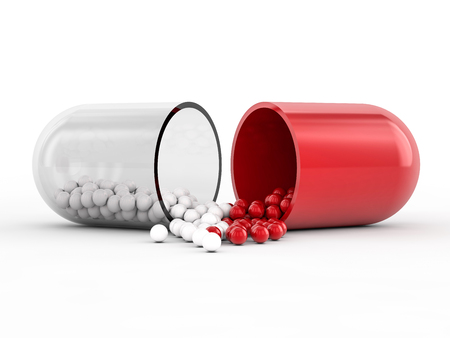 Capsule with drug on white background. 3D renderingの写真素材