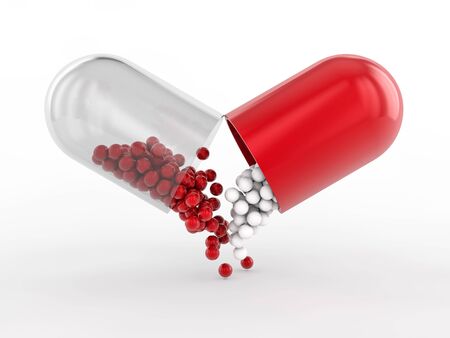 Capsule with drug on white background. 3D renderingの写真素材
