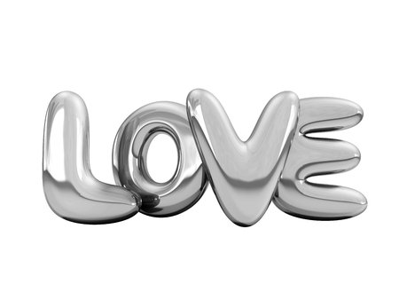 Silver inflatable word love over background with reflection. 3D rendering.の写真素材