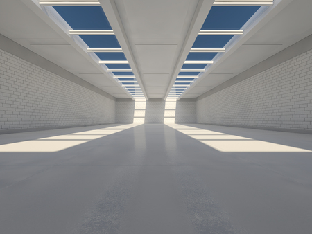 Sunny spacious area with windows. 3D rendering.の写真素材