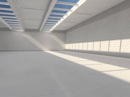Sunny spacious area with windows. 3D rendering.の写真素材