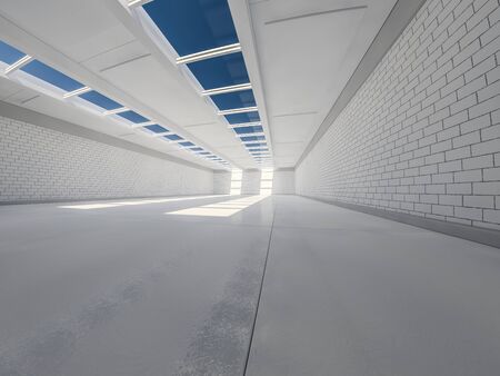 Sunny spacious area with windows. 3D rendering.の写真素材