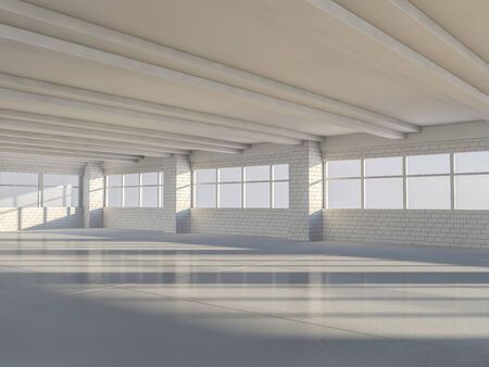Sunny spacious area with windows. 3D rendering.の写真素材