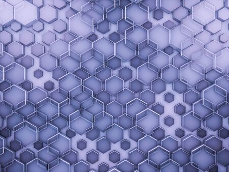 Hexagon abstract glass blue background. 3D renderingの写真素材