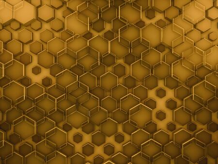Hexagon abstract glass gold background. 3D renderingの写真素材