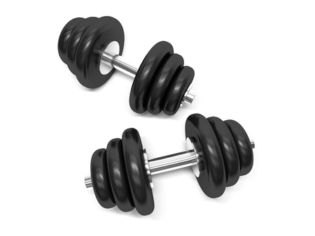 Dumbbell over white background. 3D renderingの写真素材