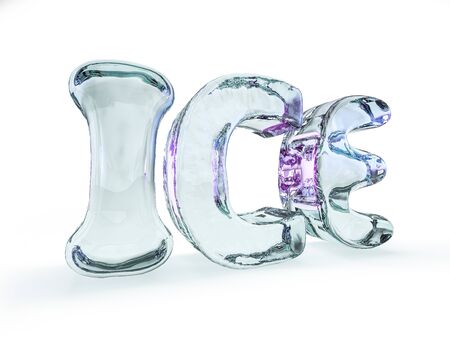 Word ICE made from ice letters on white background. 3d renderingの写真素材