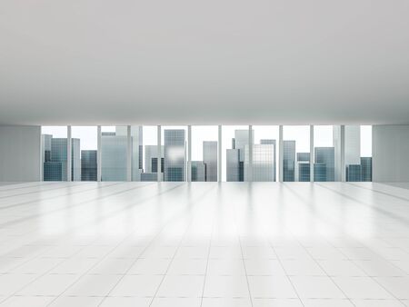 Big window with views of city. 3d renderingの写真素材