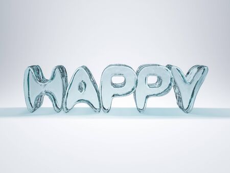Word HAPPY made from ice letters. 3d renderingの写真素材