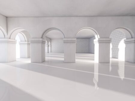 Classic Ancient Interior with Columns. 3D renderingの写真素材