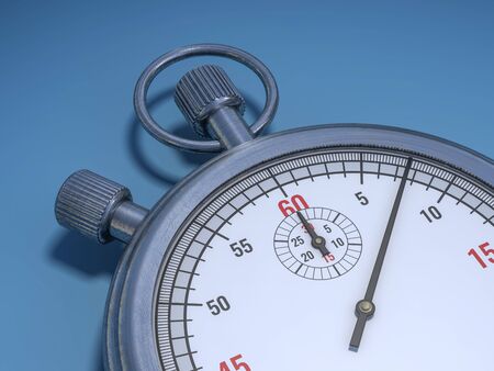 Realistic Classic Stopwatch on blue background. 3d rendering