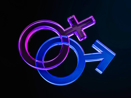 Gender symbols of man and woman on black background. 3D renderingの写真素材