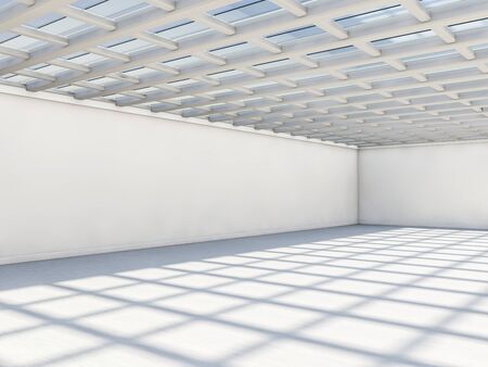 Abstract modern architecture background, empty white open space interior. 3D renderingの写真素材