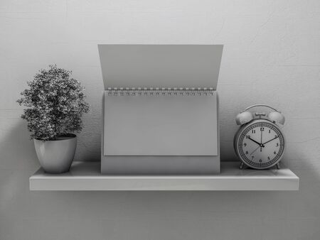 Blank calendar on the shelf. 3D rendering