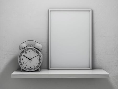 Mock up of blank frame poster on the shelf. 3D renderingの写真素材