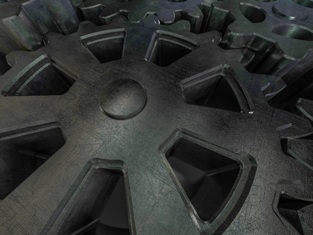 Mechanic gear cogwheels on industrial metal background. 3D renderingの写真素材