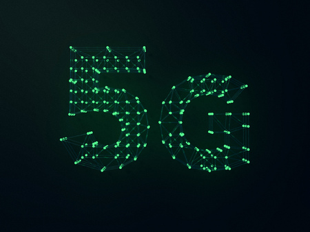 5G symbol on dark digital background. 3D renderingの写真素材